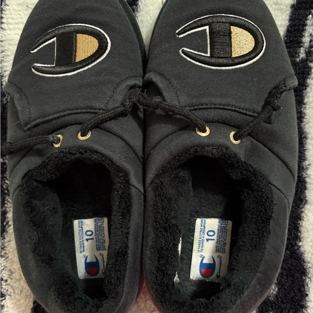 Champion Kids Black Slippers with Gold Accents